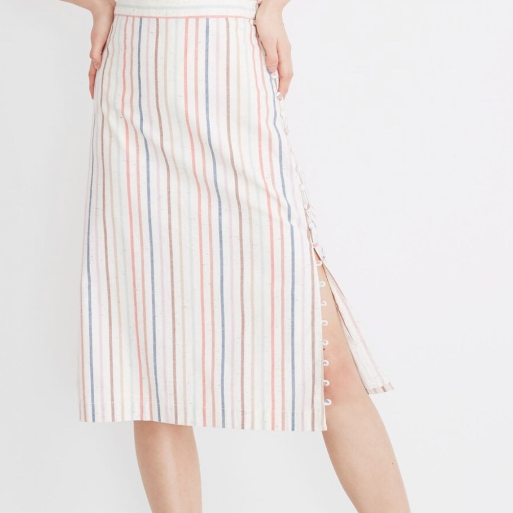 Madewell Flecked Rainbow Stripe Button Slit Midi Skirt